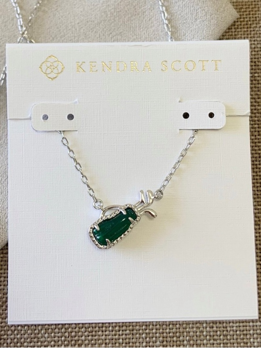 Kendra Scott Green Silver Golf bag Pendant Necklace NEW $75